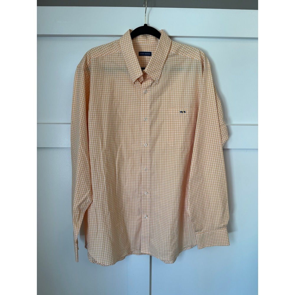 Fish Hippie Orange gingham long sleeve button front size xl EUC
